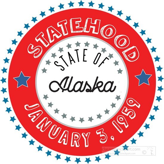 Alaska statehood 1959 date statehood round style with stars clip ...