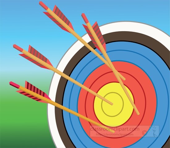 archery arrows hit target with bullseye clipart - Classroom Clip Art