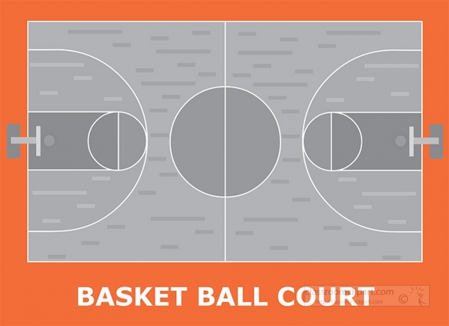 basketball court illustrated orange gray color - Classroom Clip Art