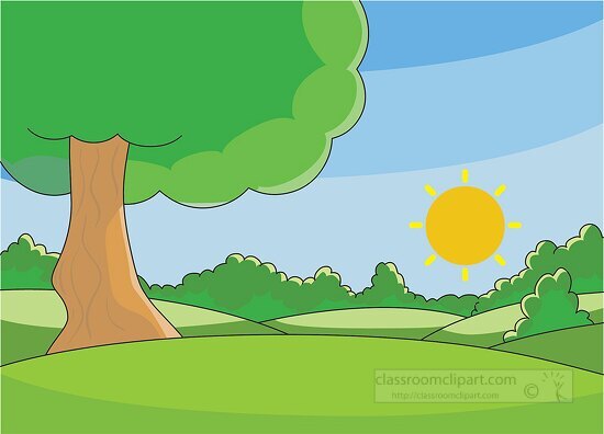 beautiful sunrise scenic park trees grass clipart - Classroom Clip Art