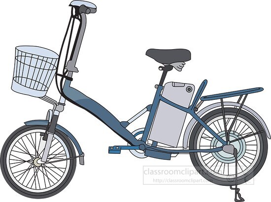 Free blue electric bicycle with basket clipart - Classroom Clipart