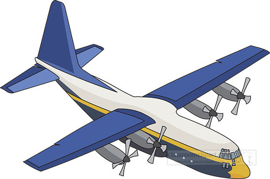 blue yellow twin engine turbo prop airplane 519 - Classroom Clip Art