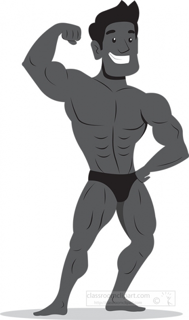 Gray and White Clipart-bodybuilder giving pose showing muscles gray color