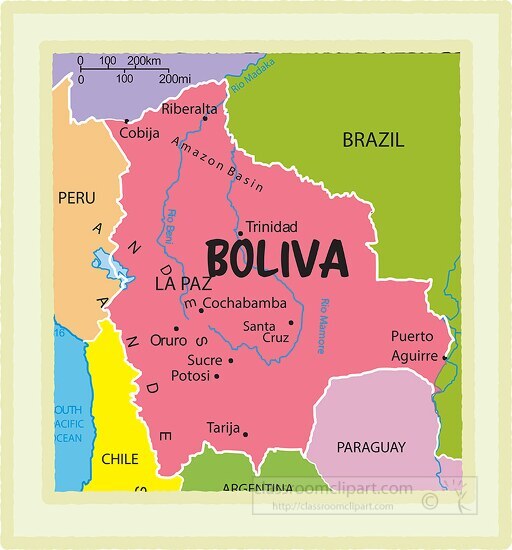 Maps Clipart - bolivia country map color border clipart