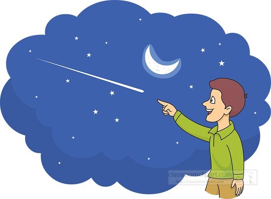boy looking at falling star - Classroom Clip Art