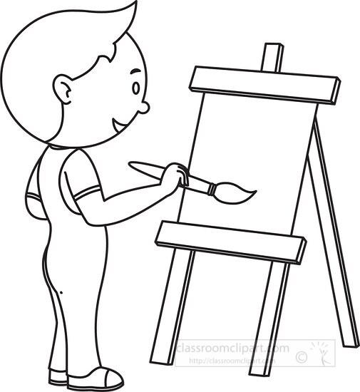 boy painting black outline outline clipart (1) - Classroom Clip Art