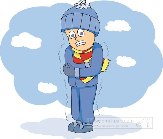 boy shivering in the winter cold - Classroom Clip Art