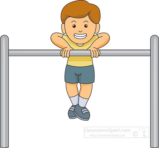 boy trying to lift himself up on pole - Classroom Clip Art