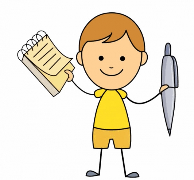 boy with pen notebook animation - Classroom Clip Art