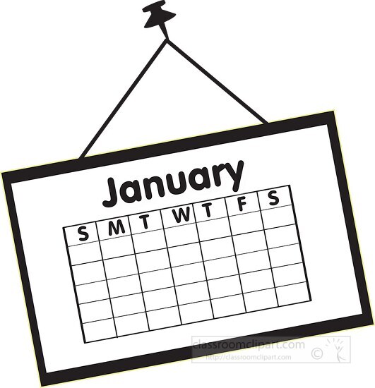 calendar january black outline clipart - Classroom Clipart