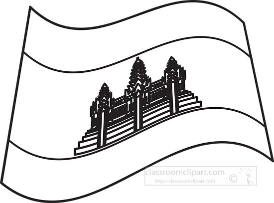 cambodia wavy flag black outline clipart - Classroom Clip Art