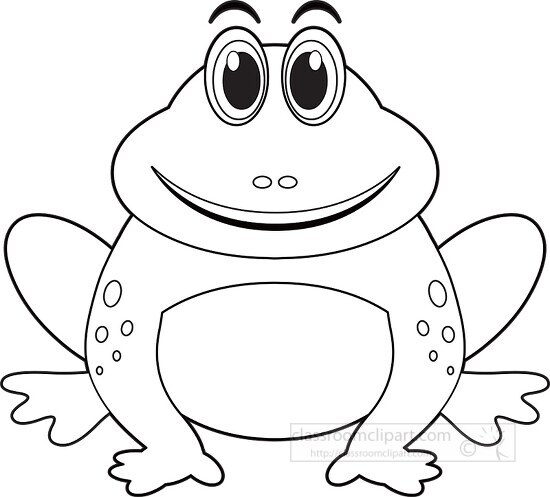 cartoon style big eyed frog black white outline clipart - Classroom ...