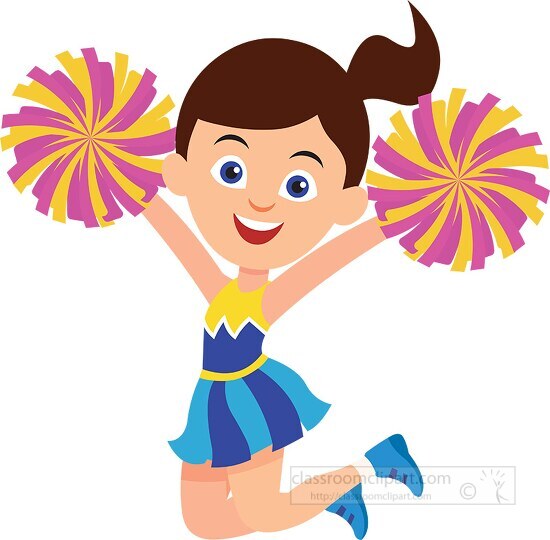 cheerleader performing jumping in air holding pom pom clipart ...