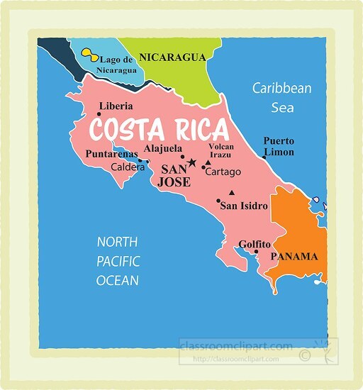 costa rica country map color border clipart - Classroom Clip Art