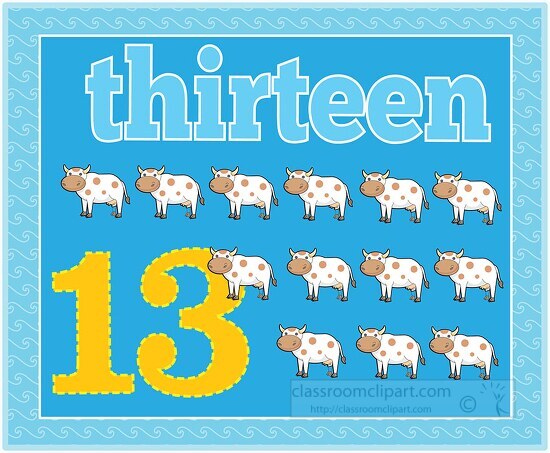 counting numbers thirteen cows - Classroom Clipart