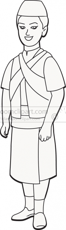 Free cultural costume man nepal black outline - Classroom Clipart