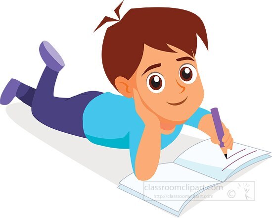 cute boy writing on notebook clipart - Classroom Clip Art