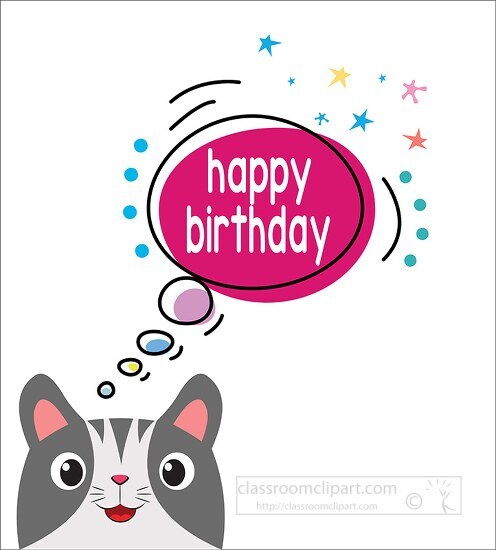 Free Cute Cat With Thought Bubble Happy Birthdat Clipart - Classroom 