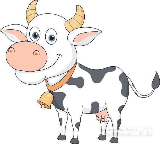 cute cow wearing bell smiling clipart - Classroom Clip Art