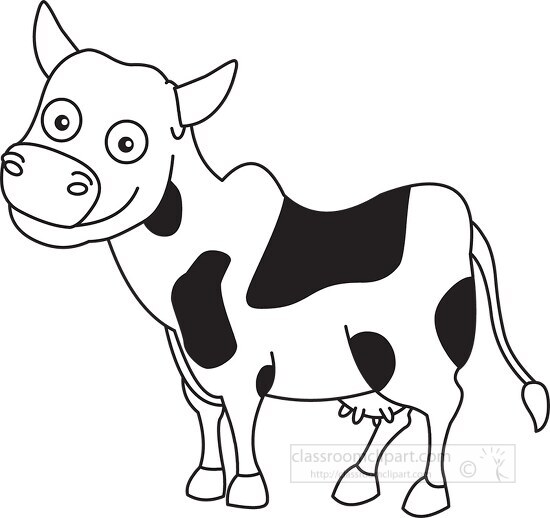 cute spotted cow black outline cliprt 15a - Classroom Clip Art