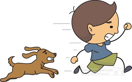dog running behind chasing boy - Classroom Clipart