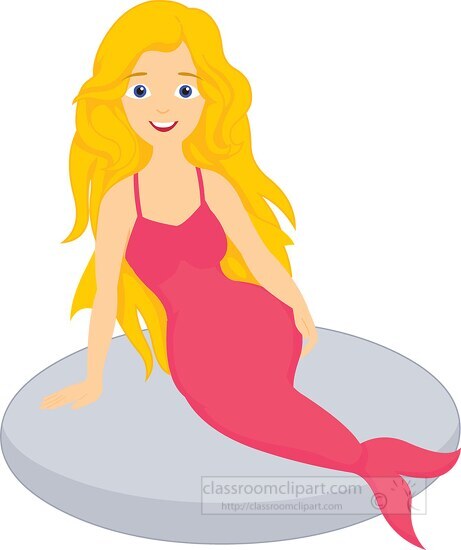 Fantasy Beautiful Mermaid Sitting On Rock Vector Clipart Classroom