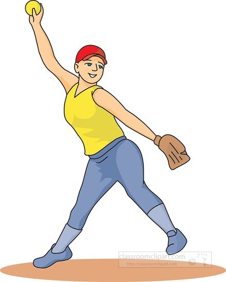 female softball player pitching ball - Classroom Clipart