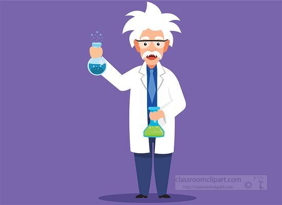 flat illustration of male scientist holding beaker flask vector ...