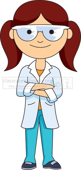 girl science student wearing a lab coat and goggles clipart - Classroom ...