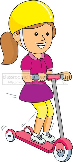 girl wearing helmet riding pink scooter - Classroom Clip Art