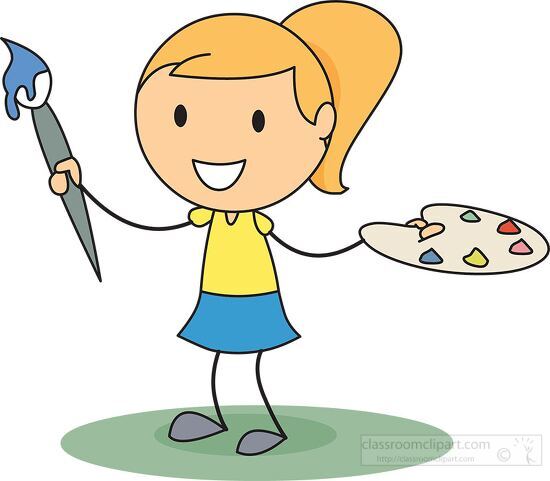 girl with a paint palette and brush - Classroom Clip Art