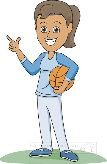 girl with basketball pointing Classroom Clipart