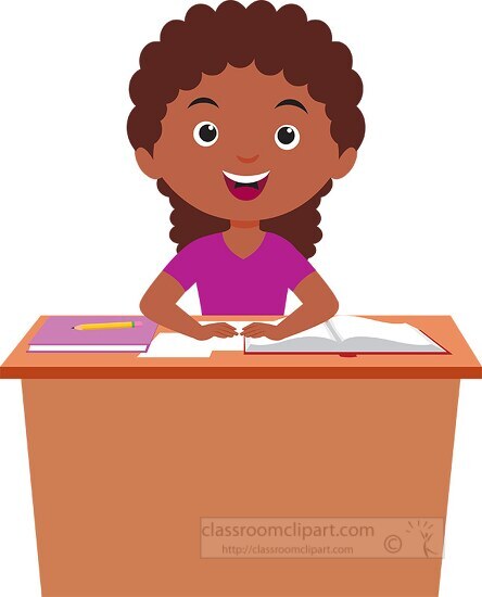 girl-sitting-on-her-desk-in-classroom-school-clipart - Classroom Clipart