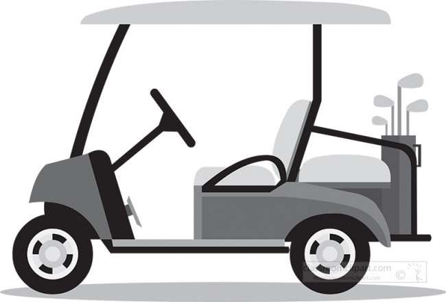 golf cart with golf bag in back side view gray color - Classroom Clipart