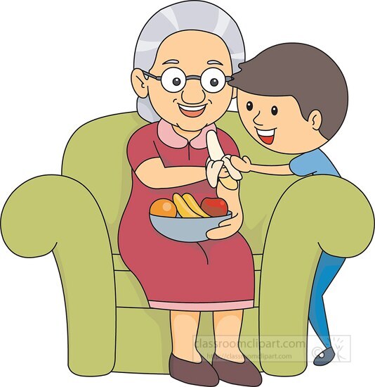 grandmother giving banana fruit to a child - Classroom Clip Art