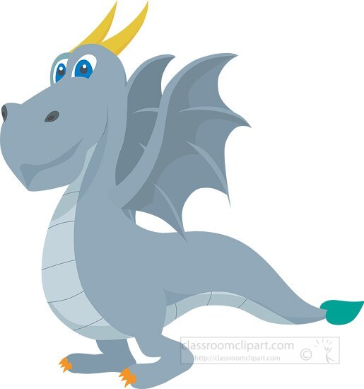 gray dragon with yellow horns clipart - Classroom Clip Art