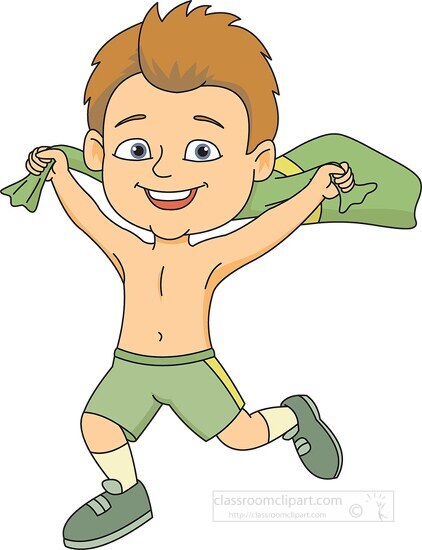 happy soccer player running with shirt off - Classroom Clip Art