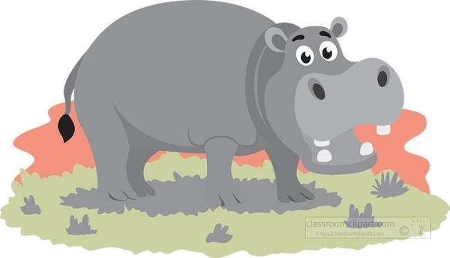 hippopotamus near african lake gray color - Classroom Clip Art