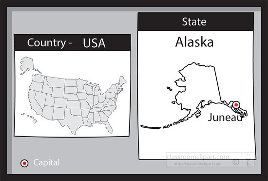 juneau alaska state us map with capital bw gray - Classroom Clip Art