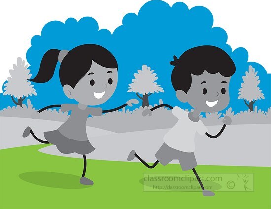 kids running playing at school gray color 2 - Classroom Clip Art