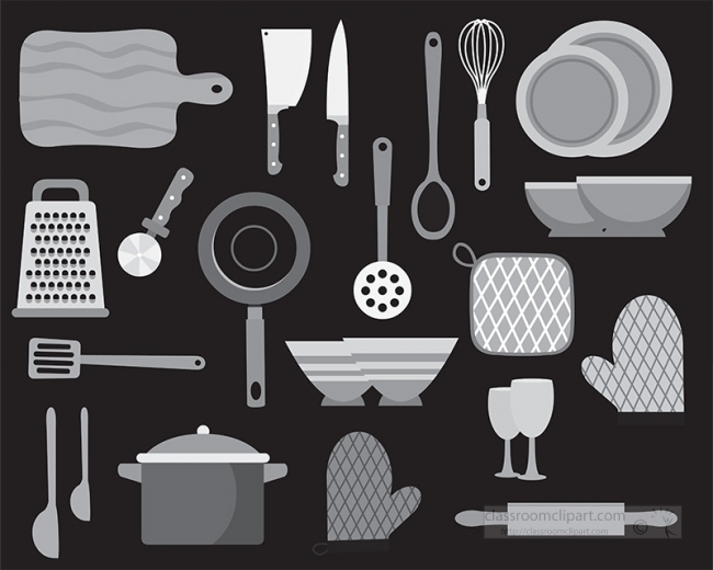 kitchen baking utensil set gray color - Classroom Clip Art