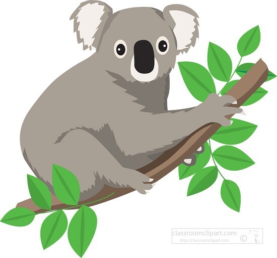 koalas on tree surrounded by leaves - Classroom Clip Art