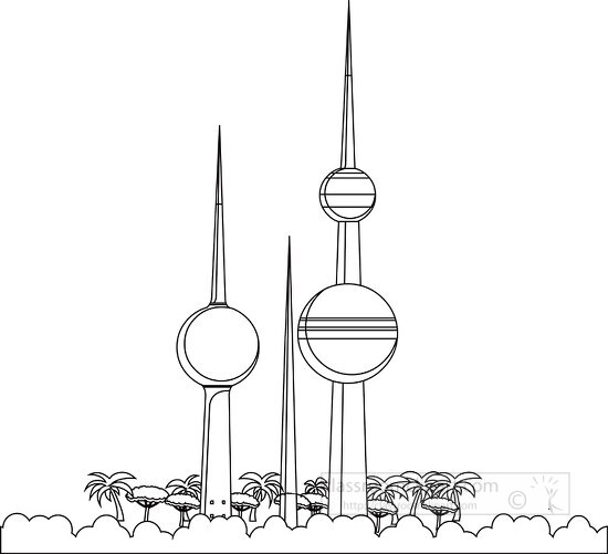 Free kuwait towers abraj al kuwait black white outline clipart Classroom Clipart