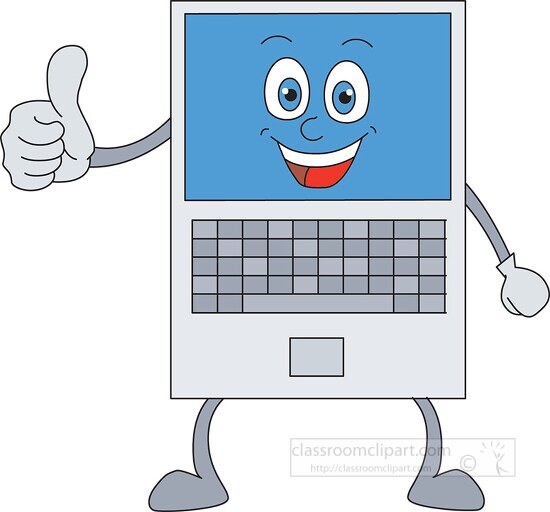 laptop cartoon character with face hands - Classroom Clip Art