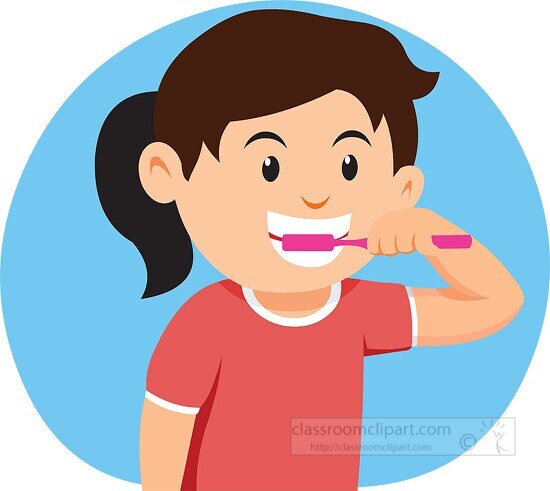 little girl brushing teeth vector clipart - Classroom Clip Art