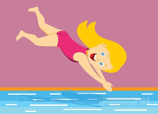 little girl diving into pool summer clipart 3a - Classroom Clip Art