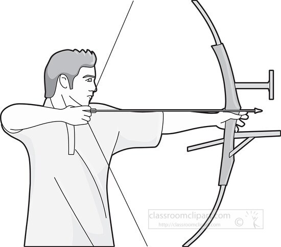 Archery Clipart-black white boy aiming with bow and arrow archery clipart