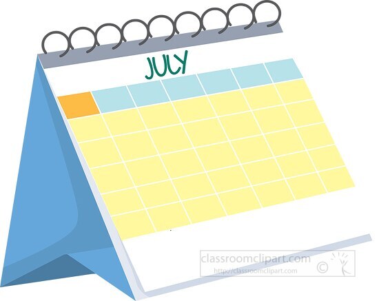 Monthly Desk Calendar July White Clipart Classroom Clip Art