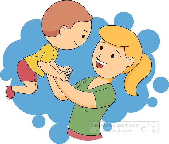 mother holding up child playing - Classroom Clip Art