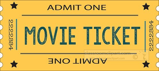 movie ticket yellow admit one clipart - Classroom Clip Art